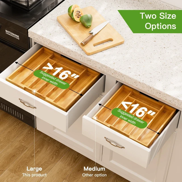 Alt view image 7 of 7 - Bamboo Expandable Silverware Drawer Organizer, Adjustable Kitchen Utensil Tray for Forks, Spoons and Knives, Wood Storage Cutlery Holder for Bedroom and Living Room