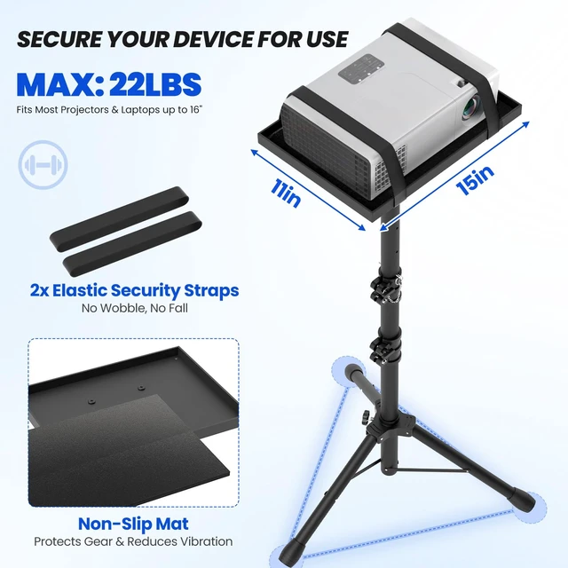Alt view image 3 of 7 - DECOSIS Projector Stand Tripod Laptop Stands Height Adjustable | from 23.5" to 46.5" with Gooseneck Phone Holder, Floor for Office, Home, Stage, Studio, Outdoor, DJ Racks Holder Mount