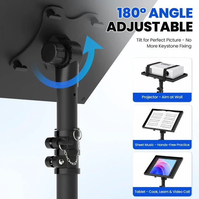 Alt view image 5 of 7 - DECOSIS Projector Stand Tripod Laptop Stands Height Adjustable | from 23.5" to 46.5" with Gooseneck Phone Holder, Floor for Office, Home, Stage, Studio, Outdoor, DJ Racks Holder Mount