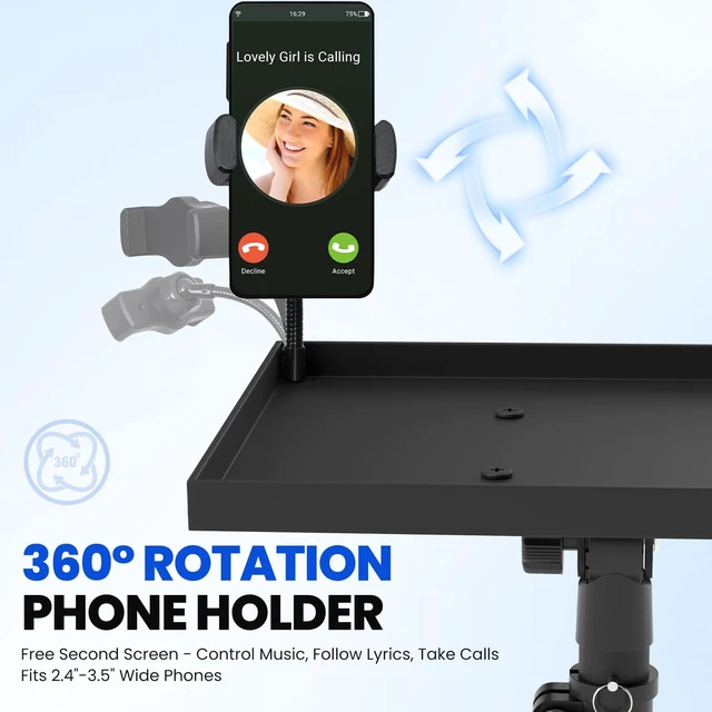 Alt view image 6 of 7 - DECOSIS Projector Stand Tripod Laptop Stands Height Adjustable | from 23.5" to 46.5" with Gooseneck Phone Holder, Floor for Office, Home, Stage, Studio, Outdoor, DJ Racks Holder Mount