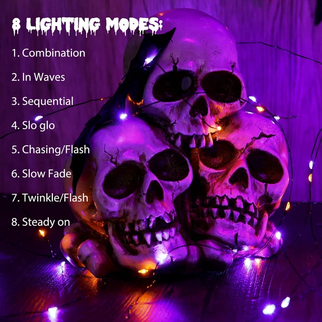 Alt view image 2 of 7 - Lomotech Orange Purple Halloween Solar Lights, 2 Pack Total 66ft 200 LED | Solar Fairy Lights, Waterproof Outdoor Twinkle Lights with 8 Modes for Garden, Porch, Trees, Halloween Decor (Black Wire)