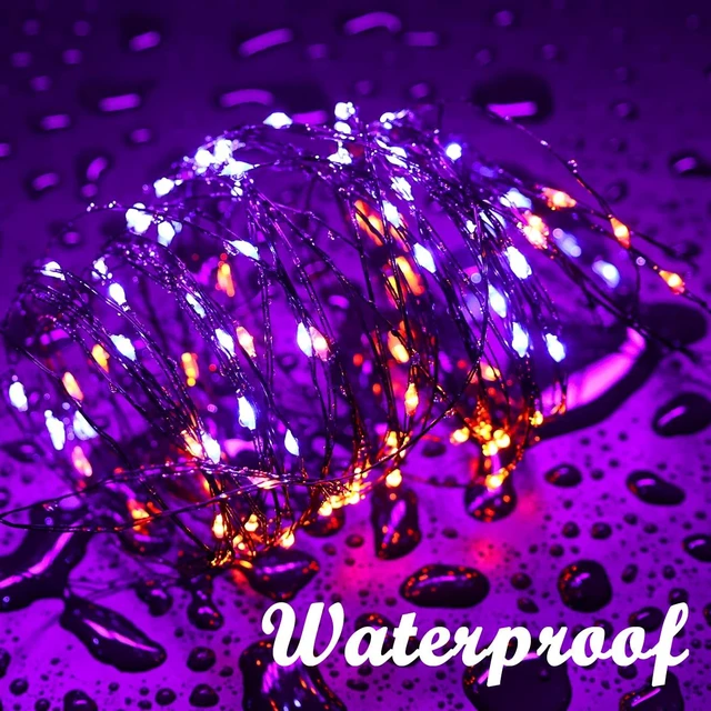 Alt view image 3 of 7 - Lomotech Orange Purple Halloween Solar Lights, 2 Pack Total 66ft 200 LED | Solar Fairy Lights, Waterproof Outdoor Twinkle Lights with 8 Modes for Garden, Porch, Trees, Halloween Decor (Black Wire)