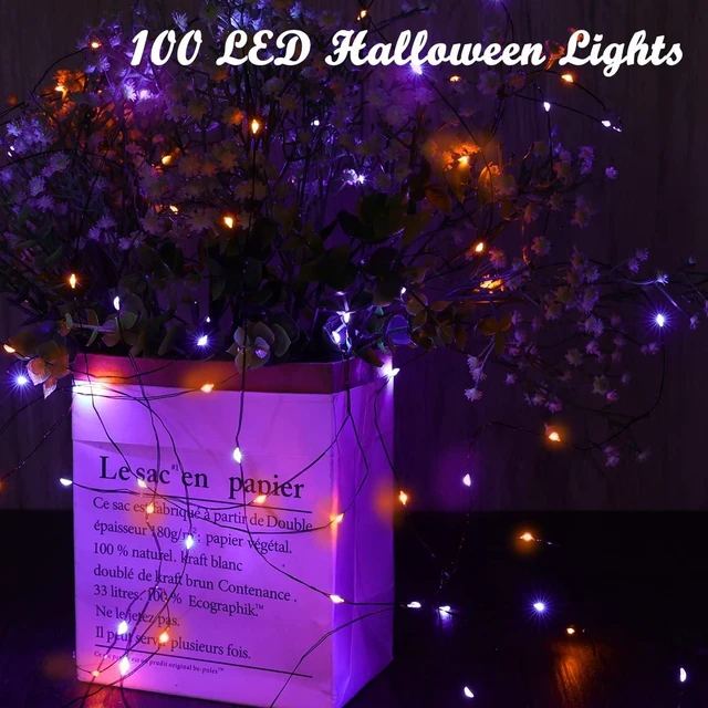 Alt view image 7 of 7 - Lomotech Orange Purple Halloween Solar Lights, 2 Pack Total 66ft 200 LED | Solar Fairy Lights, Waterproof Outdoor Twinkle Lights with 8 Modes for Garden, Porch, Trees, Halloween Decor (Black Wire)