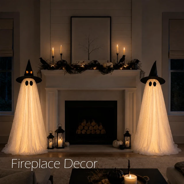 Alt view image 3 of 7 - 2Packs Halloween Decorations Outdoor,Halloweens Party Decoration Indoor,59in Spooky Ghost with Remote Control String Lights,Halloween-Ghost Lights for Porches Yards Gardens Lawn