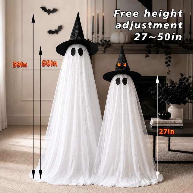 Alt view image 5 of 7 - 2Packs Halloween Decorations Outdoor,Halloweens Party Decoration Indoor,59in Spooky Ghost with Remote Control String Lights,Halloween-Ghost Lights for Porches Yards Gardens Lawn