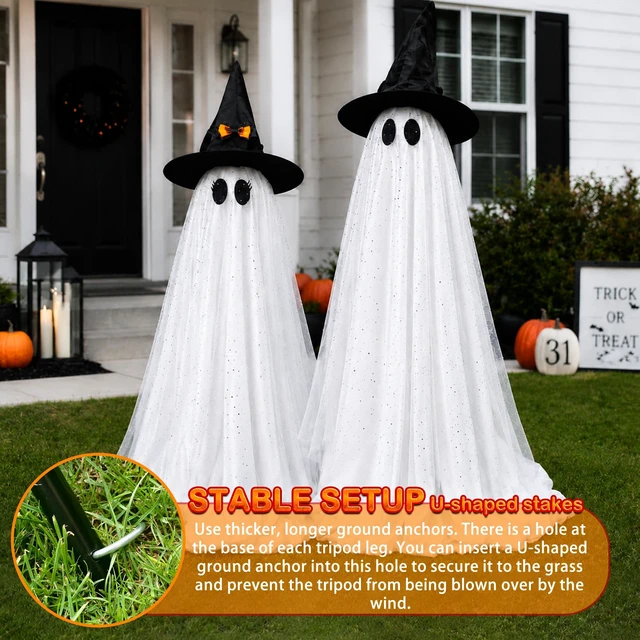 Alt view image 6 of 7 - 2Packs Halloween Decorations Outdoor,Halloweens Party Decoration Indoor,59in Spooky Ghost with Remote Control String Lights,Halloween-Ghost Lights for Porches Yards Gardens Lawn