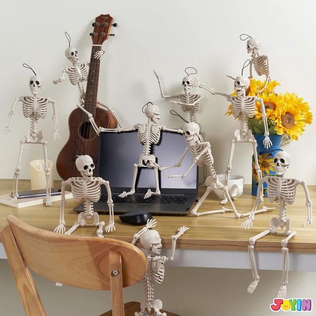 Alt view image 3 of 7 - 5 PCS Posable Halloween Skeleton Decor 16 Inches, Full Body Posable Joints Hanging Skeletons for Halloween Decorations, Graveyard Props, Haunted House Accessories, Spooky Scene Party Favors