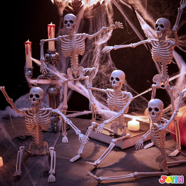 Alt view image 7 of 7 - 5 PCS Posable Halloween Skeleton Decor 16 Inches, Full Body Posable Joints Hanging Skeletons for Halloween Decorations, Graveyard Props, Haunted House Accessories, Spooky Scene Party Favors