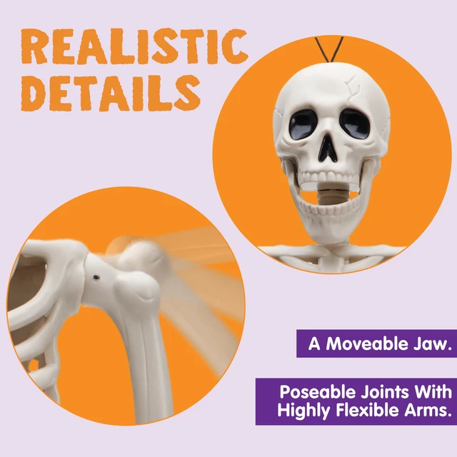 Alt view image 5 of 7 - 5 PCS Posable Halloween Skeleton Decor 16 Inches, Full Body Posable Joints Hanging Skeletons for Halloween Decorations, Graveyard Props, Haunted House Accessories, Spooky Scene Party Favors