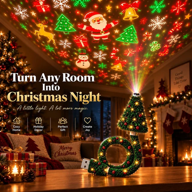 Alt view image 2 of 6 - Christmas Projector Light, Plug and Play HD Christmas Projector, USB Powered Christmas Night Light with 6+ Holiday Patterns, Flexible Tree Lamp for Bedroom, Ceiling, Desk & Holiday Decor