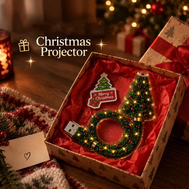 Alt view image 3 of 6 - Christmas Projector Light, Plug and Play HD Christmas Projector, USB Powered Christmas Night Light with 6+ Holiday Patterns, Flexible Tree Lamp for Bedroom, Ceiling, Desk & Holiday Decor
