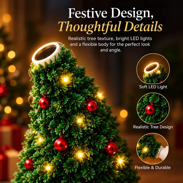 Alt view image 4 of 6 - Christmas Projector Light, Plug and Play HD Christmas Projector, USB Powered Christmas Night Light with 6+ Holiday Patterns, Flexible Tree Lamp for Bedroom, Ceiling, Desk & Holiday Decor