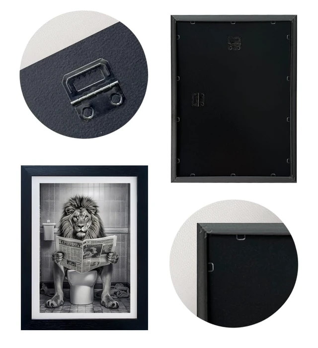 Alt view image 4 of 7 - Bathroom Wall Decor Black and White Lion in Toilet Picture Print Funny Bathroom Wall Art Animal Artwork