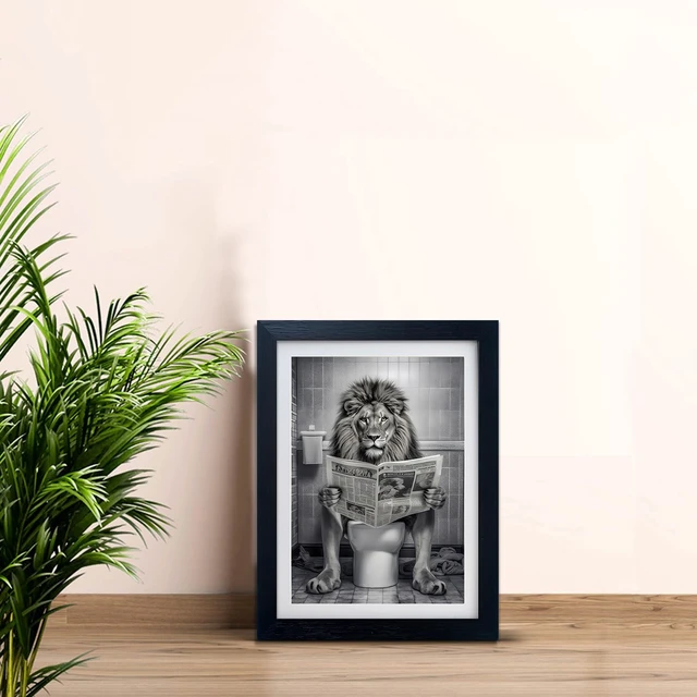 Alt view image 6 of 7 - Bathroom Wall Decor Black and White Lion in Toilet Picture Print Funny Bathroom Wall Art Animal Artwork