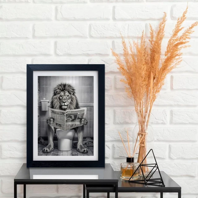 Alt view image 7 of 7 - Bathroom Wall Decor Black and White Lion in Toilet Picture Print Funny Bathroom Wall Art Animal Artwork