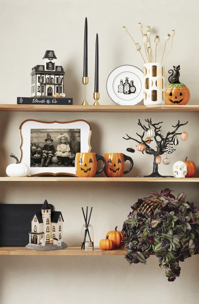 Alt view image 6 of 6 - Lenox Haunted Halloween Gothic Candy Jar | porcelain, 26oz storage, hand wash only | black cat and pumpkin design | gothic halloween kitchen decor
