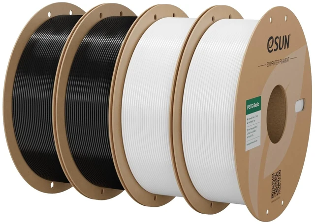 Main image of eSUN PETG Basic Filament 1.75mm, High Toughness Glossy PETG 3D Printing Filament, 1KG per Spool, 4 Spools 3D Printer Filament, Black*2 + White*2