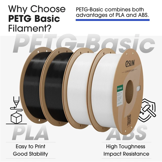 Alt view image 5 of 7 - eSUN PETG Basic Filament 1.75mm, High Toughness Glossy PETG 3D Printing Filament, 1KG per Spool, 4 Spools 3D Printer Filament, Black*2 + White*2