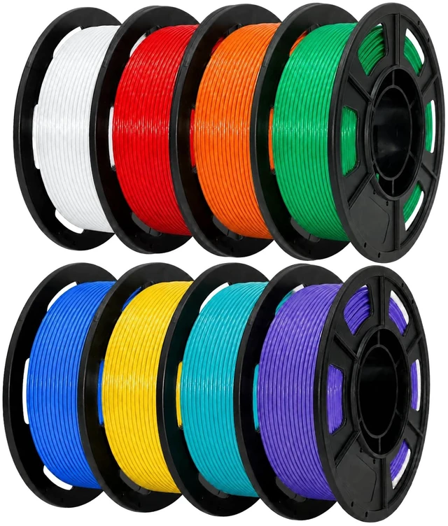 Main image of 8 Colors PLA+ 3D Printer Filament Bundle, 8 Pack 250g Spool, High-Speed & Strong Toughness,Ideal as Birthday Gift - White + Red + Orange + Blue + Yellow + Green + Purple + Turquoise