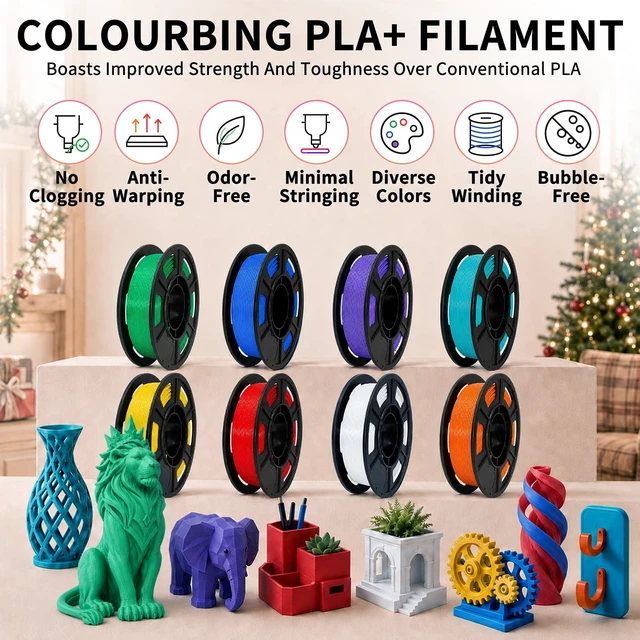 Alt view image 2 of 7 - 8 Colors PLA+ 3D Printer Filament Bundle, 8 Pack 250g Spool, High-Speed & Strong Toughness,Ideal as Birthday Gift - White + Red + Orange + Blue + Yellow + Green + Purple + Turquoise