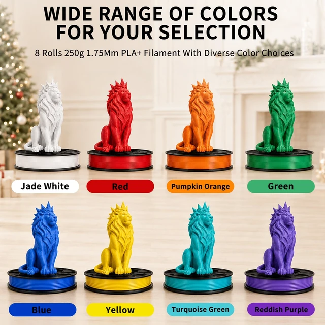 Alt view image 3 of 7 - 8 Colors PLA+ 3D Printer Filament Bundle, 8 Pack 250g Spool, High-Speed & Strong Toughness,Ideal as Birthday Gift - White + Red + Orange + Blue + Yellow + Green + Purple + Turquoise