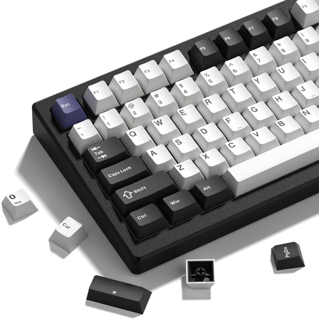 Main image of Double Shot PBT Keycaps Set 138 Keys Cherry Profile Custom | Keycaps 60 65 75 100 Percent for 61/64/68/84/87/100/104/108 Retro Gaming Mechanical Keyboard (Black White2)