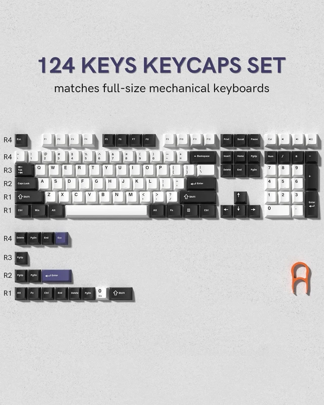 Alt view image 2 of 7 - Double Shot PBT Keycaps Set 138 Keys Cherry Profile Custom | Keycaps 60 65 75 100 Percent for 61/64/68/84/87/100/104/108 Retro Gaming Mechanical Keyboard (Black White2)