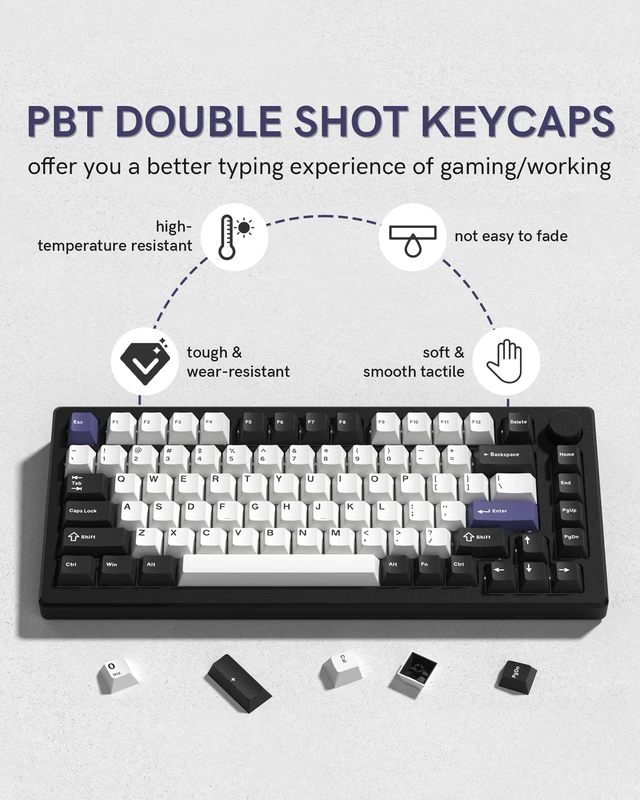 Alt view image 5 of 7 - Double Shot PBT Keycaps Set 138 Keys Cherry Profile Custom | Keycaps 60 65 75 100 Percent for 61/64/68/84/87/100/104/108 Retro Gaming Mechanical Keyboard (Black White2)
