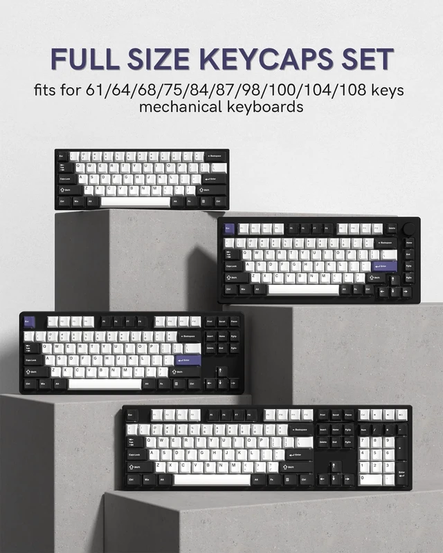 Alt view image 6 of 7 - Double Shot PBT Keycaps Set 138 Keys Cherry Profile Custom | Keycaps 60 65 75 100 Percent for 61/64/68/84/87/100/104/108 Retro Gaming Mechanical Keyboard (Black White2)