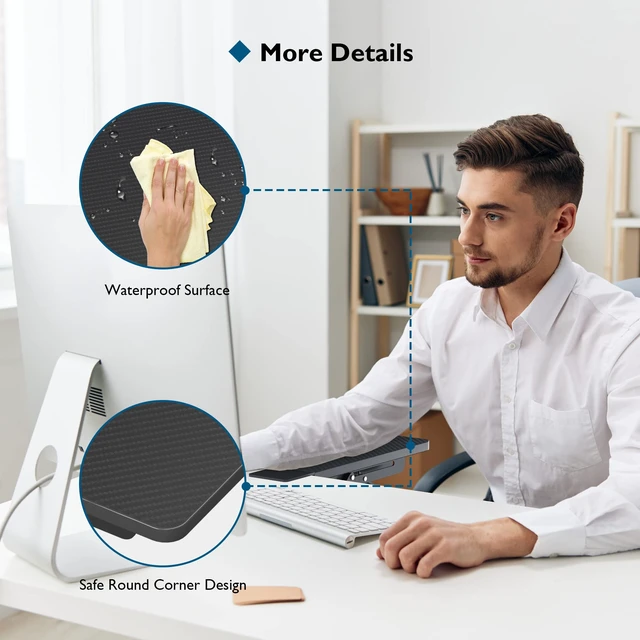 Alt view image 4 of 7 - Desk Extender Tray, 11.8 x 5.9 Inch, Black Carbon Fiber | 90° Foldable Elbow Support, Table Mount Arm Wrist Rest Shelf, Clamp on Computer Arm Rest, Easy to Install, Office & Home Use