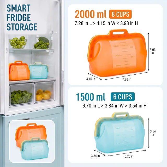 Alt view image 3 of 7 - Auto-Closing Magnetic Seal Reusable Silicone Food Storage Bags, 6-Cup / 50 oz Stand-Up Pouch, No Harsh Smells, for Lunch, Fruit, Meal Prep, School & Office, Dishwasher & Freezer Safe (1 Pack)