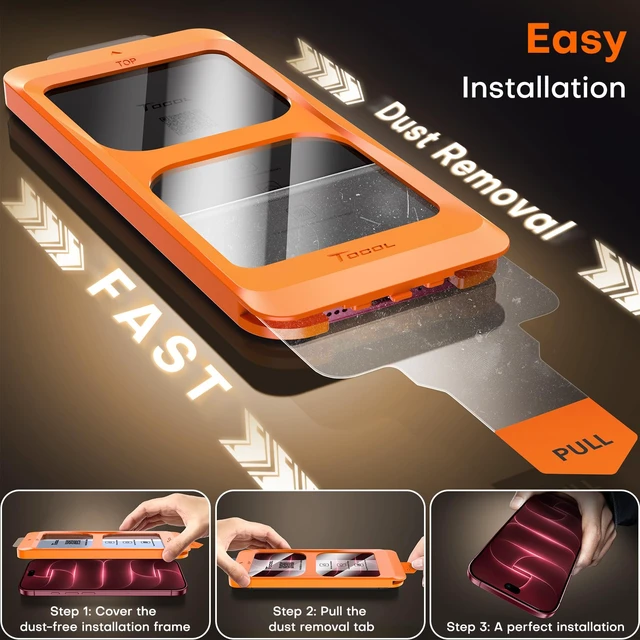 Alt view image 4 of 7 - Screen Protector, Easy Installation | Bubble-Free, 9H+ Tempered Glass, 8FT Military Grade Shatterproof, Anti-Scratch, Case Friendly HD Clear 6.9" 2 Pack for iPhone 18 Pro Max