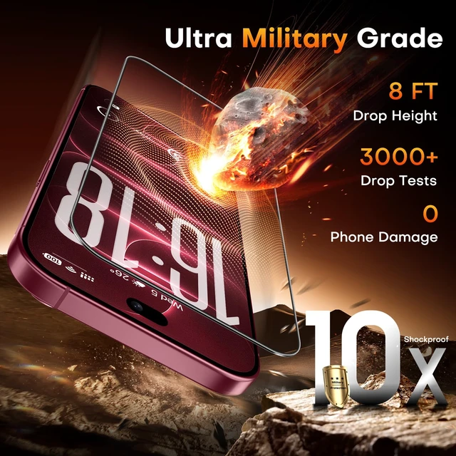 Alt view image 6 of 7 - Screen Protector, Easy Installation | Bubble-Free, 9H+ Tempered Glass, 8FT Military Grade Shatterproof, Anti-Scratch, Case Friendly HD Clear 6.9" 2 Pack for iPhone 18 Pro Max