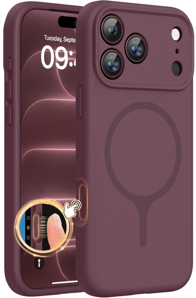 Main image of Magnetic for iPhone 18 Pro Case, Silicone, Burgundy | Compatible with MagSafe, Soft Microfiber Lining,Shockproof Drop Protection Phone Case for 18 Pro