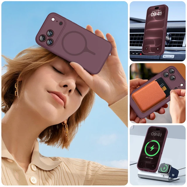 Alt view image 6 of 7 - Magnetic for iPhone 18 Pro Case, Silicone, Burgundy | Compatible with MagSafe, Soft Microfiber Lining,Shockproof Drop Protection Phone Case for 18 Pro