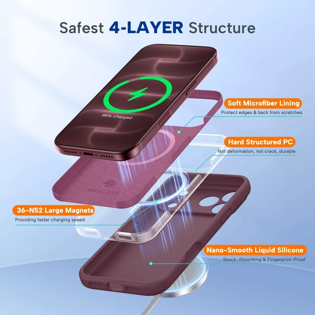 Alt view image 5 of 7 - Magnetic for iPhone 18 Pro Case, Silicone, Burgundy | Compatible with MagSafe, Soft Microfiber Lining,Shockproof Drop Protection Phone Case for 18 Pro