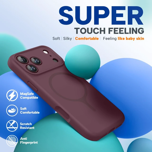 Alt view image 7 of 7 - Magnetic for iPhone 18 Pro Case, Silicone, Burgundy | Compatible with MagSafe, Soft Microfiber Lining,Shockproof Drop Protection Phone Case for 18 Pro