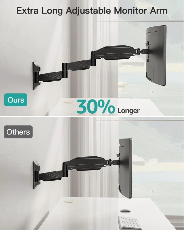 Alt view image 8 of 10 - MOUNT PRO Monitor Wall Mount for 13 to 32 inch Computer Screen, Extra Long Adjustable Single Wall Mount Monitor Arm, Full Motion Vesa Wall Bracket 100x100, Hold up to 17.6lbs, Black