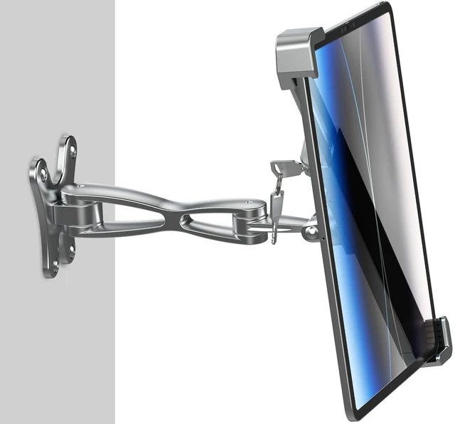 Alt view image 6 of 10 - woleyi Anti-Theft Tablet Wall Mount Holder for 7-11" Tablets, Heavy Duty 360 Swivel Tablet Holder Stand with Security Lock and Key, Compatible with iPad Pro 9.7/10.5/11, Air, Mini, Galaxy Tabs