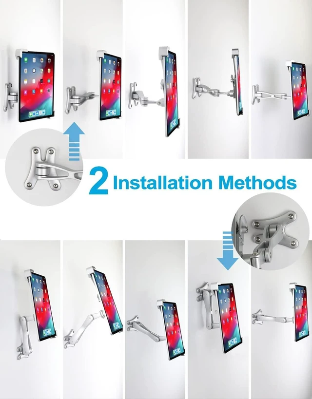 Alt view image 10 of 10 - woleyi Anti-Theft Tablet Wall Mount Holder for 7-11" Tablets, Heavy Duty 360 Swivel Tablet Holder Stand with Security Lock and Key, Compatible with iPad Pro 9.7/10.5/11, Air, Mini, Galaxy Tabs