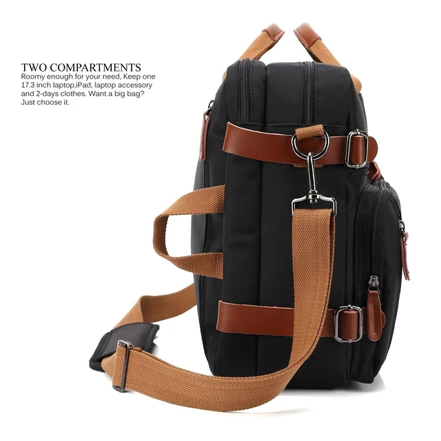 Alt view image 8 of 10 - CoolBELL Convertible Backpack Messenger Shoulder Bag Laptop Case Handbag Business Briefcase Multi-Functional Travel Rucksack Fits 17.3 Inch Laptop for Men/Women (Black)