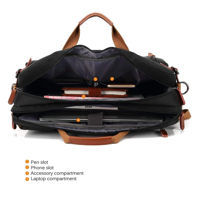 Alt view image 10 of 10 - CoolBELL Convertible Backpack Messenger Shoulder Bag Laptop Case Handbag Business Briefcase Multi-Functional Travel Rucksack Fits 17.3 Inch Laptop for Men/Women (Black)