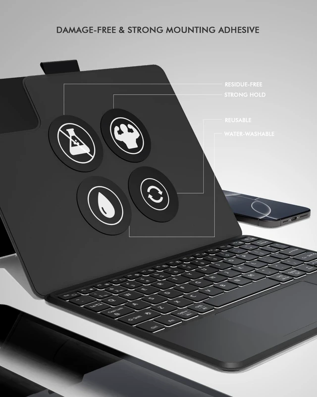 Alt view image 8 of 10 - Universal Keyboard Case for 9-11 Inch Tablets, Dual Bluetooth Detachable Keyboard for Android Tablets/iPads/Galaxy Tabs, Magnetic Backlit Keyboard with Washable Adhesive Mount&Any-Angle Stand&Trackpad