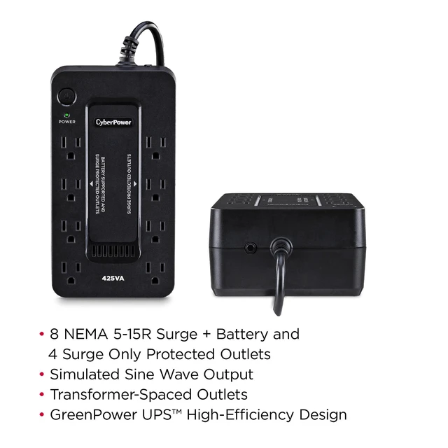Alt view image 9 of 10 - CyberPower ST425 Standby UPS Battery Backup and Surge Protector, 425VA/260W, 8 Outlets, Compact, UL Certified
