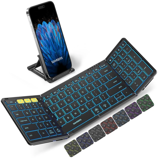 Alt view image 6 of 10 - Samsers Foldable Bluetooth Keyboard with Numeric Keypad, Full-Size Backlit Folding Keyboards with Backlight, Portable Travel for iOS Android Windows Mac OS, Support 3 Device(BT5.1 x 3), Black