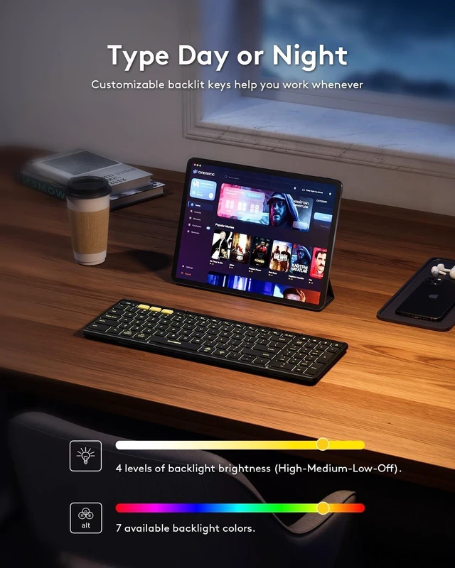 Alt view image 8 of 10 - Samsers Foldable Bluetooth Keyboard with Numeric Keypad, Full-Size Backlit Folding Keyboards with Backlight, Portable Travel for iOS Android Windows Mac OS, Support 3 Device(BT5.1 x 3), Black