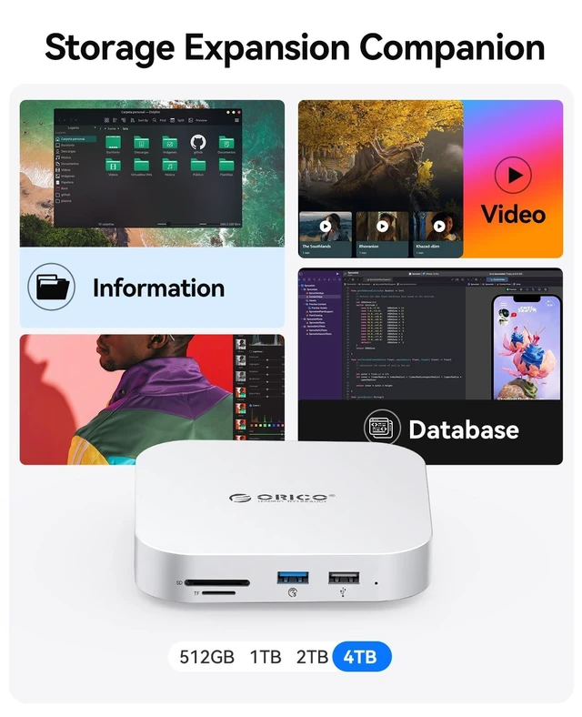 Alt view image 8 of 10 - ORICO MiniMate SE Mac mini M4 512GB Storage & Docking Station, External SATA SSD (Non-Removable) 5Gbps(480MB/s), USB A*4, USB-C, SD/TF 3.0, 3.5mm Audio, Includes 2 Cables M4SE