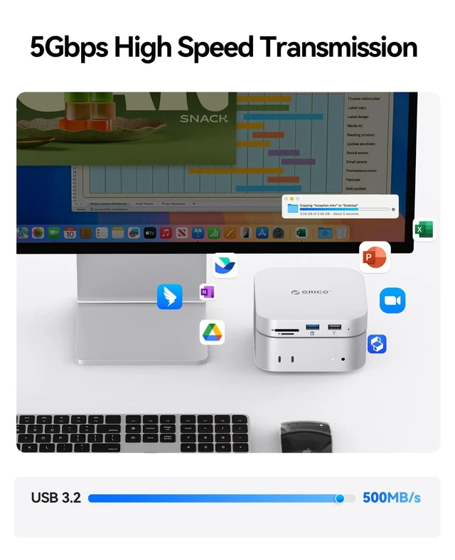 Alt view image 10 of 10 - ORICO MiniMate SE Mac mini M4 512GB Storage & Docking Station, External SATA SSD (Non-Removable) 5Gbps(480MB/s), USB A*4, USB-C, SD/TF 3.0, 3.5mm Audio, Includes 2 Cables M4SE