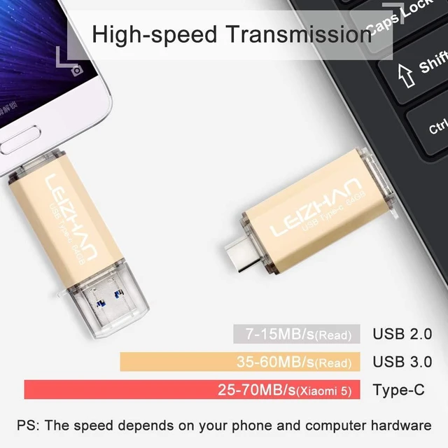 Alt view image 10 of 10 - leizhan 256GB USB 3.0 Flash Drive Thumb Drives Jump Drive Storage Memory Stick Type-C/USB 2 in 1 - Gold