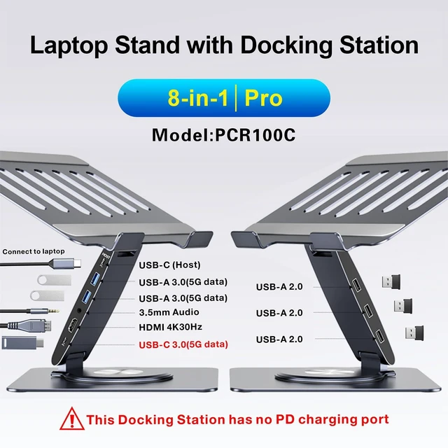 Alt view image 7 of 10 - Laptop Docking Station Stand Dual Display 4K HDMI USB3.0 3.5mm Audio Jack 8-IN-1 360° Swivel Laptop Stand for Desk with USB-C Hub Multiport Adapter Universal for MacBook Pro/Air/Dell/HP/Surface/Lenovo